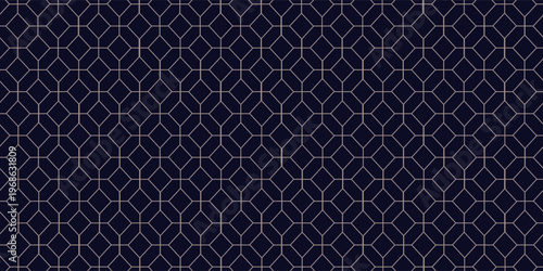 Stylish seamless blue geometric background. Grid repeatable golden pattern - elegant repetitive design. Rich decorative ornamental texture