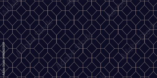 Stylish seamless blue geometric background. Grid repeatable golden pattern - elegant repetitive design. Rich decorative ornamental texture