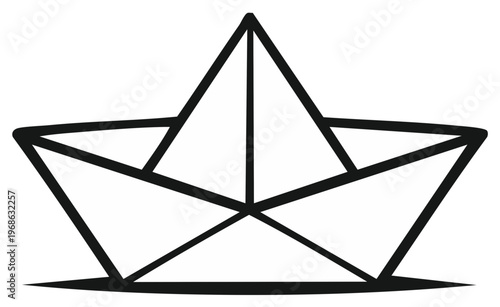 Simple outline drawing of a folded paper boat on a flat surface isolated on white