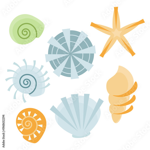 Flat Design Seashells and Starfish Collection