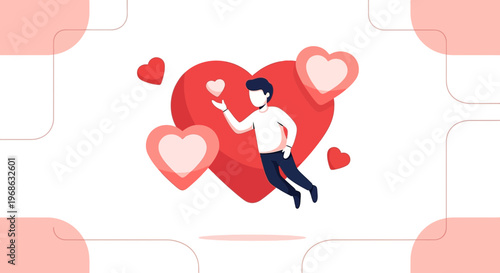 Man Reaching for Hearts: Love, Romance, Valentine's Day Concept