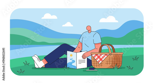Man Reading Book at Picnic in Nature