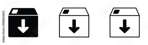 Download icon set. Download button Collection. Arrow download symbols. Software download icon . Download box icons in black and white Vector illustration. 