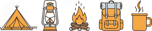 camping icons set vector