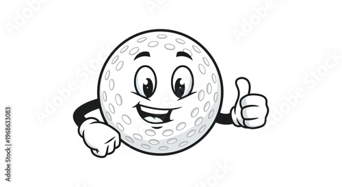 A cheerful golf ball character with a smiling face and thumbs up gesture presented as a bold silhouette high quality professional