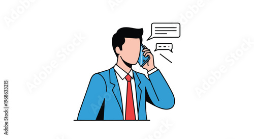 Professional businessman talking on mobile phone with speech bubbles