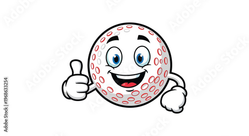 A cheerful cartoon golf ball character gives a thumbs up with a smiling face featuring a distinct silhouette high quality professional detailed