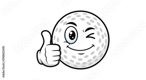 A cartoon golf ball with a cheerful expression gives a thumbs up presenting a playful silhouette high quality professional detailed modern elegant