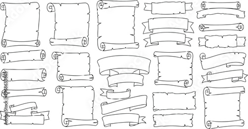Hand drawn manuscript pennant lineart drawing bundle.