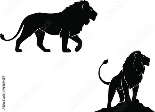 Mighty Lion Silhouette Set with Walking and Standing Poses for Leadership Branding