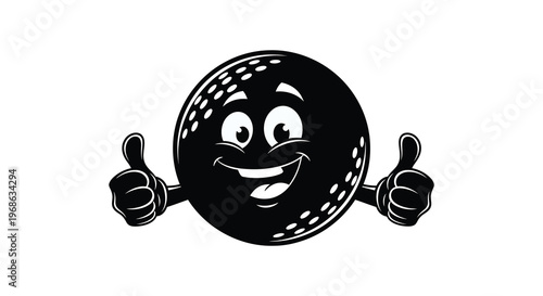 A cheerful black golf ball character displays two thumbs up a playful design rendered as a silhouette high quality professional detailed modern