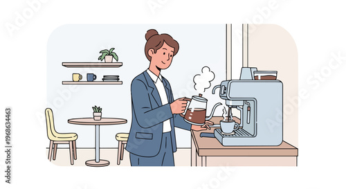 Businesswoman preparing fresh coffee in office break room