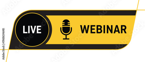Live Webinar Banner Design with Microphone Icon in Yellow and Black for Online Events, Streaming, Education, and Digital Marketing Promotion