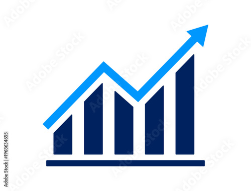Graph bar chart with upward arrow vector icon concept of business grow up trend, stock market growth, increasing financial profit. Moving up graph arrow business analytics, statistics, report symbol.