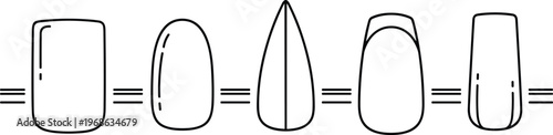 Fingernail Shape Guide Outline Set Showing Different Nail Styles for Manicure, Nail Art Design, Salon Reference, and Beauty Illustration Use