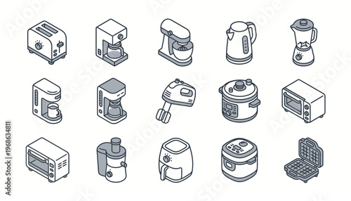 Collection of various kitchen appliances.