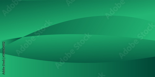 Abstract green gradient background with smooth flowing wave shapes, layered curves, soft lighting