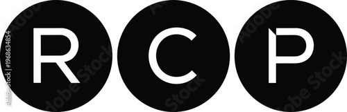 Copyright Registered and Patent Symbol Icon Set with R C and P Letters in Solid Circular Style for Legal Protection and Intellectual Property Design