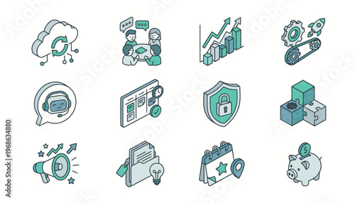 Collection of business and technology icons.