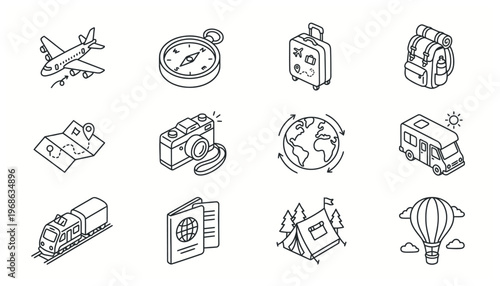 Travel and transportation icons set.
