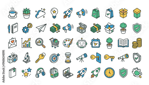Collection of business and technology icons.