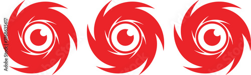 Abstract Eye Swirl Icon Set in Red with Circular Spiral Shapes for Vision, Focus, Energy, Logo Design, and Dynamic Graphic Elements