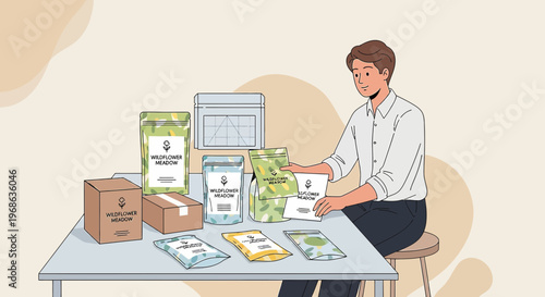 Man Packing Products, E-commerce Small Business, Shipping Supplies, Order Fulfillment