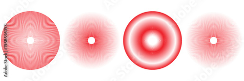 Pain red circles. Pain localization sign and pain pointings. Red rings. Sonar waves. Set of radar icons. Symbols for medical design. Vector illustration.