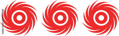 Abstract Circular Swirl Icon Set in Red with Rotating Spiral Shapes for Motion, Energy, Wind, Logo Design, and Dynamic Graphic Elements