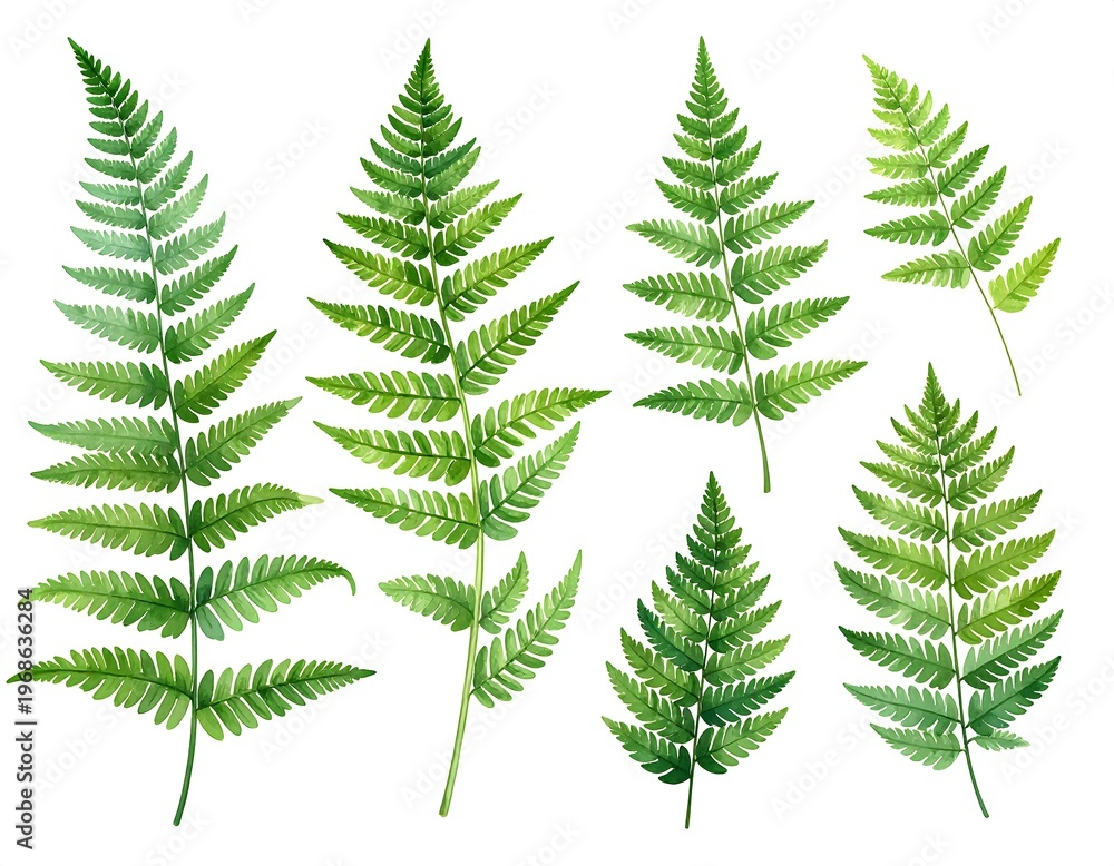 Obraz premium Watercolor illustration of ferns on white backdrop. Isolated botanical plant parts