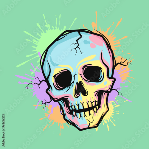 Colorful Skull Illustration with Crack.