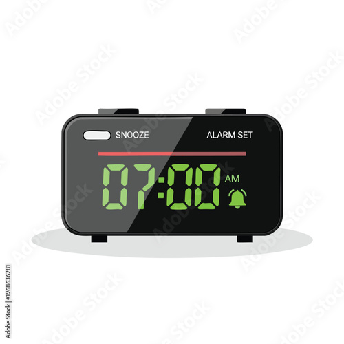 A black digital alarm clock displays 0700 AM with a set alarm icon