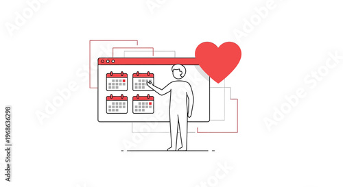 Man Planning With Calendar and Red Heart Icon