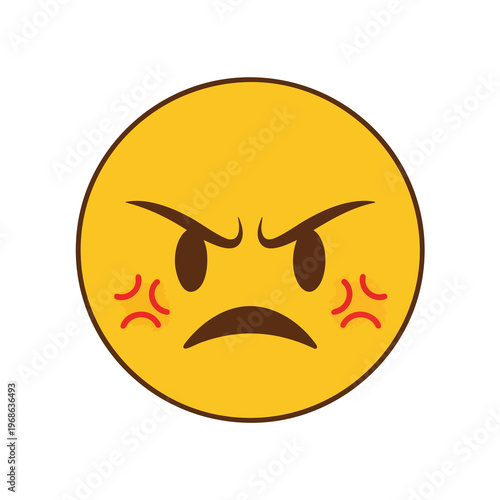 Yellow face with furrowed brows and angry red cheeks