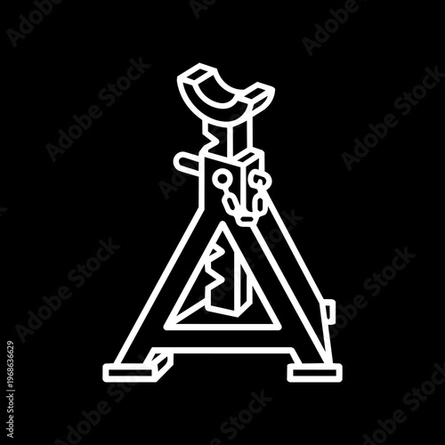 Isometric White Line Art Ratcheting Car Jack Stand Vector Icon 