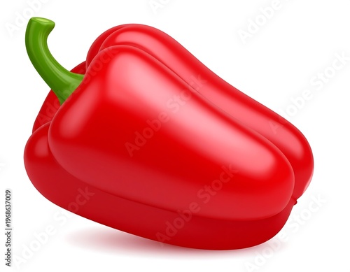 A vibrant, glossy, isolated image featuring a single ripe red vegetable with a green stem, against a white background