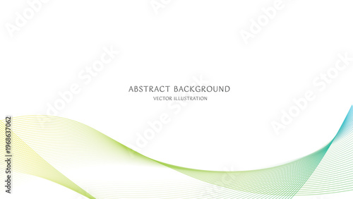 テキストスペースのある緑色のグラデーションの抽象的な曲線の背景素材。16:9サイズのベクターイラスト