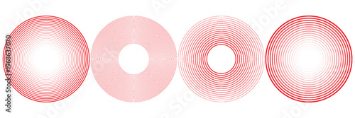 Pain red circles. Pain localization sign and pain pointings. Red rings. Sonar waves. Set of radar icons. Symbols for medical design. Vector illustration.