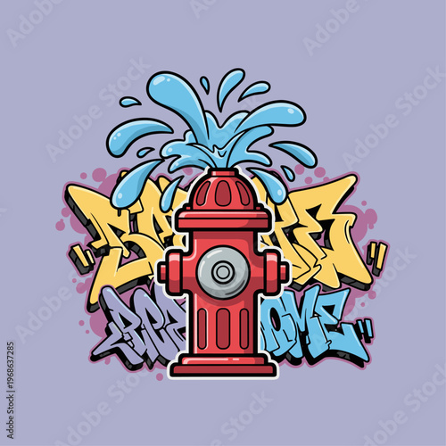 Red Fire Hydrant With Water Spray.