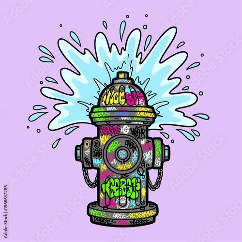 Colorful Graffiti Fire Hydrant Closeup.