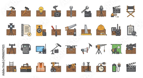 Collection of various workbench icons and tools.