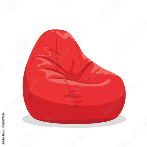 A red beanbag chair casts a subtle shadow on a clean white background