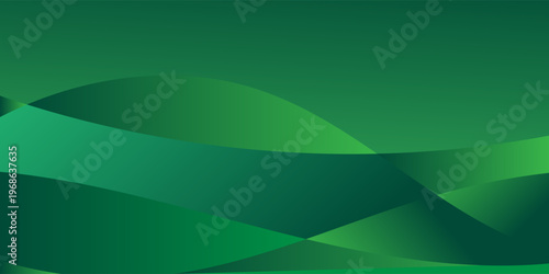 Abstract green gradient background with smooth flowing wave shapes, minimal design, soft curves, modern style