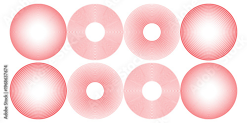 Pain red circles. Pain localization sign and pain pointings. Red rings. Sonar waves. Set of radar icons. Symbols for medical design. Vector illustration.