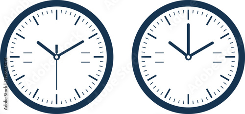Analog Wall Clock Icon Set Showing Different Time Positions in Minimal Outline Style for Time Management, Schedule, Deadline, and Office Design Use