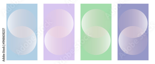 Set of color gradient round shapes. Futuristic abstract backgrounds with light soft colored spheres for creative graphic design. Vector illustration.