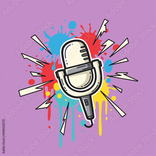Vintage Style Microphone With Colorful Background.