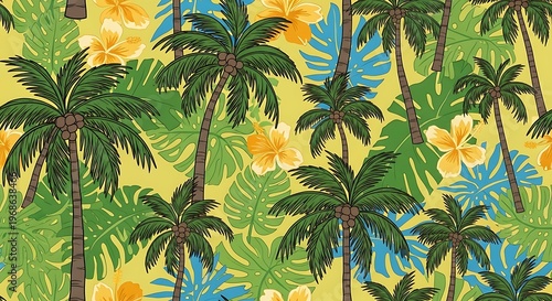 Tropical Paradise - Palm Trees and Lush Foliage.