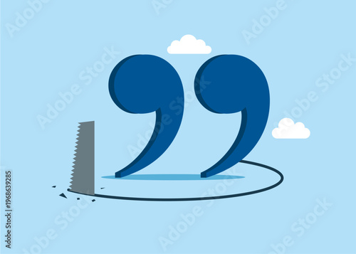 Lawyer and advocate services. Thief sawing the floor to steal quotation marks. The names of newspapers, magazines, books, works of art. Flat vector illustration