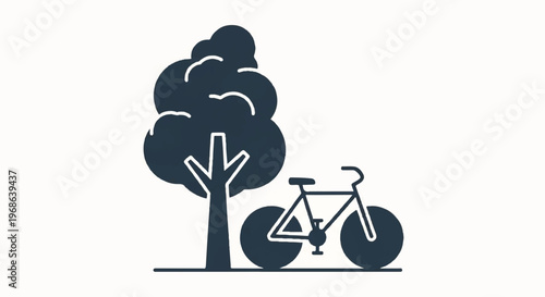 Eco friendly transportation, bicycle icon, tree, sustainable living, vector graphics